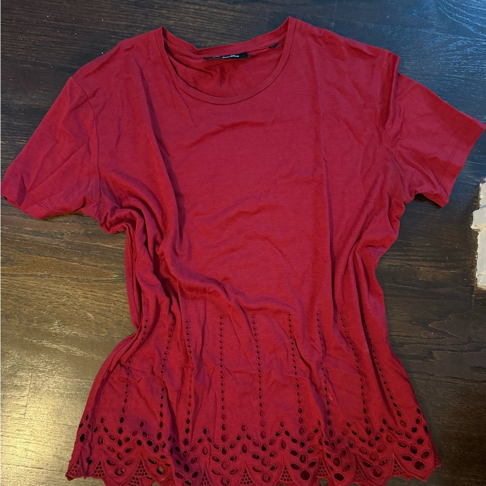 The Kooples Red Short Sleeve T with Eyelet Hem